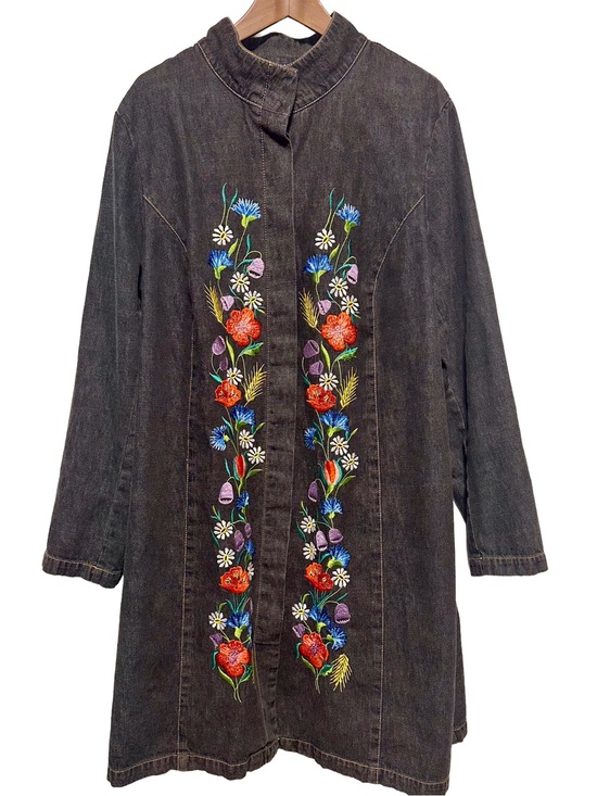 East Coast Jackets & Blazers - East Coast Embroidered Denim Jacket Coat Floral Boho Artsy Plus 26 28